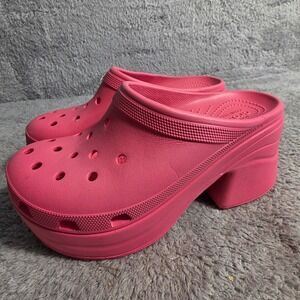 Crocs‎ Siren Pink Platform Chunky Heel Clogs Mules Womens 12 Mens 10 NEW